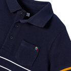 Boys Navy Striped Polo Shirt, 1, hi-res