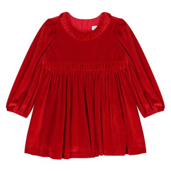 فستان بنات بأكمام طويلة باللون الأحمر