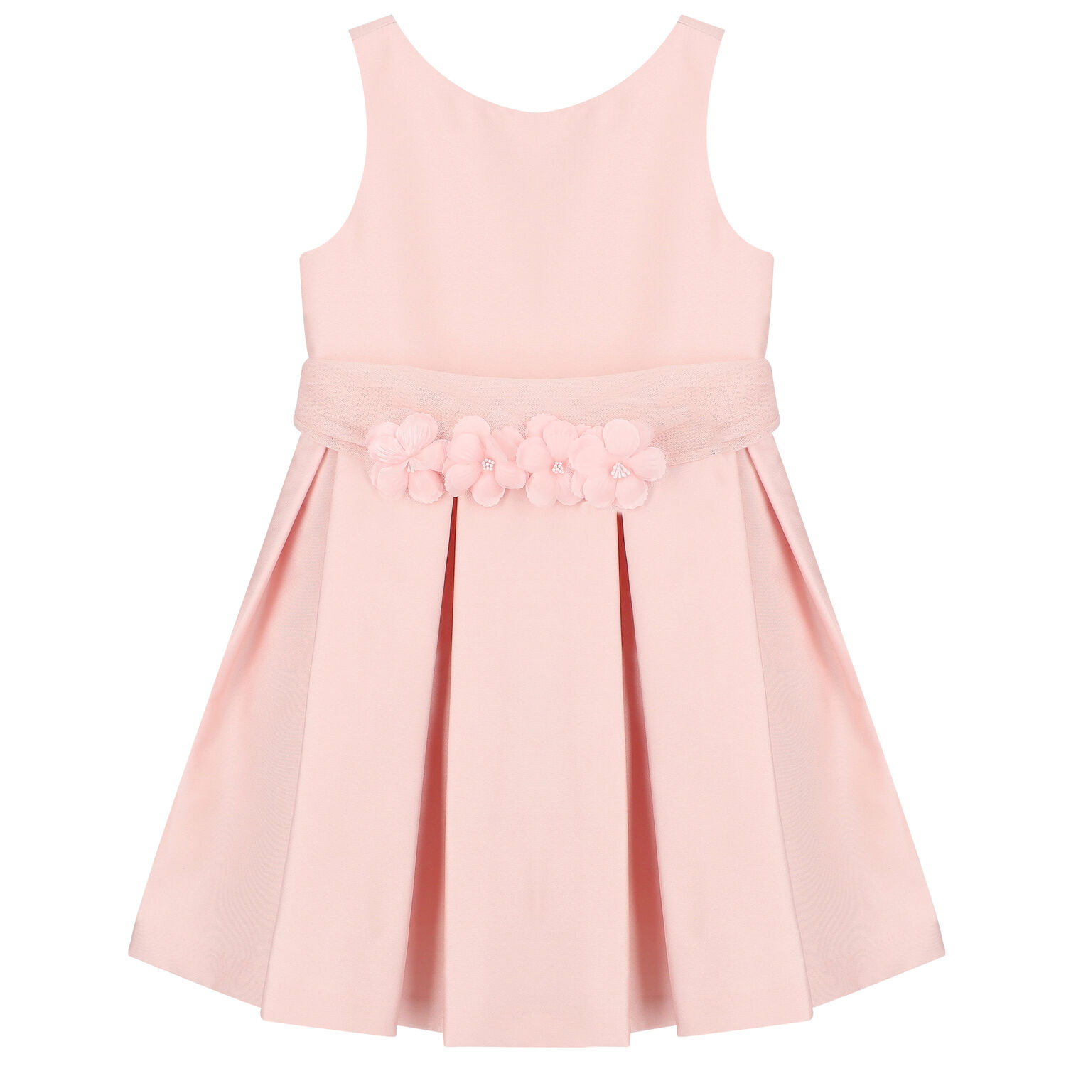 Girls Pink Flower Satin Dress, 2, hi-res