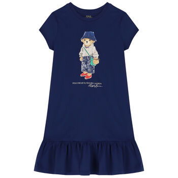 Girls Navy Bear Dress