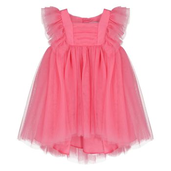 فستان بنات من التول باللون الوردي 