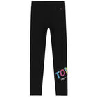 Girls Black Logo Leggings, 1, hi-res