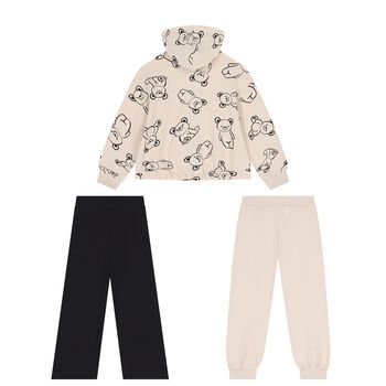 Girls Ivory & Black Teddy Bear 3 Piece Tracksuit, 1 Girls Ivory & Black Teddy Bear 3 Piece Tracksuit