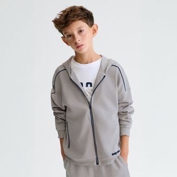 Boys Grey Hooded Zip Up Top 