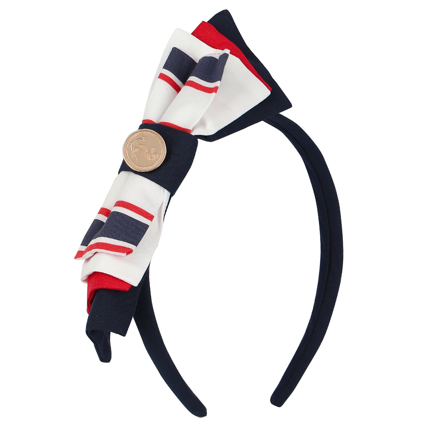 Girls Navy Blue Striped Headband, 1, hi-res