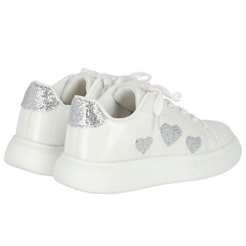 Girls White Hearts Trainers
