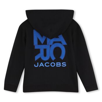 Boys Black Logo Hooded Zip Up Top