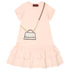 Girls Pink Faux Fur Bag Logo Dress, 2, hi-res