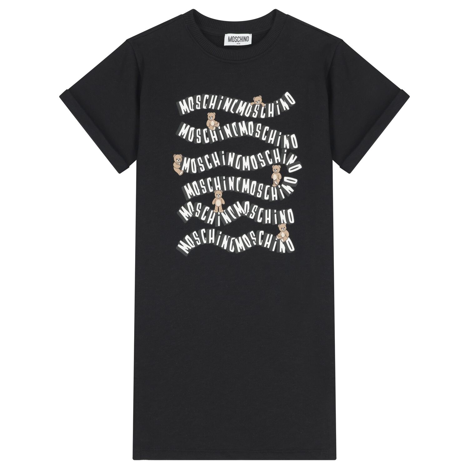Girls Black Teddy Bear Logo Dress, 2, hi-res