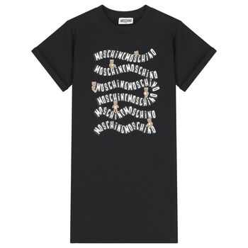 فستان بنات بشعار تيدى بير باللون الاسود 