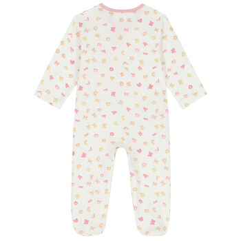 Baby Girls Ivory & Pink Letters Babygrow