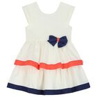 Girls White Bow Dress, 1, hi-res