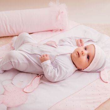 Baby Girls White & Pink Bunny Blanket Set