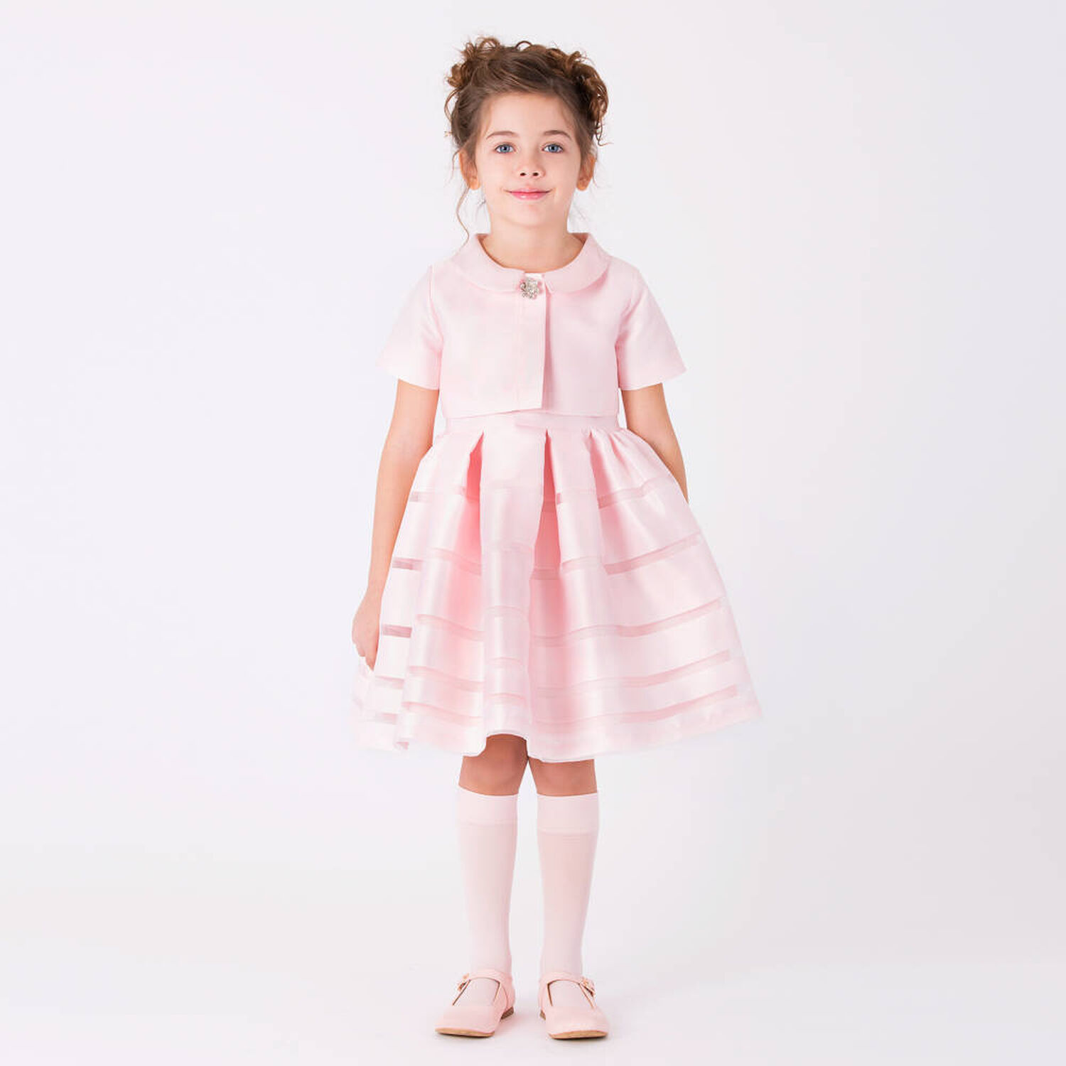 Girls Pink Satin Twill Dress Set, 1, hi-res image number null