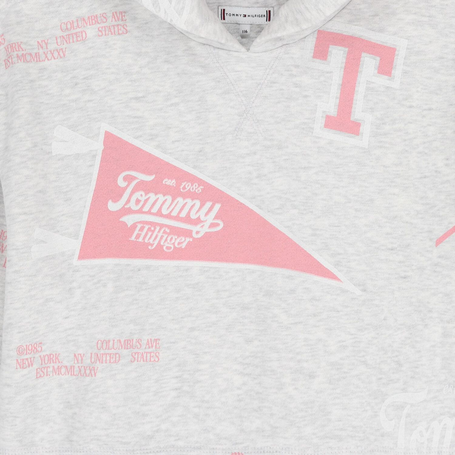 توب بغطاء للرأس بالشعار باللون الرمادي والوردي للبنات, 1, hi-res image number null