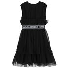 Girls Black Logo Dress, 1, hi-res