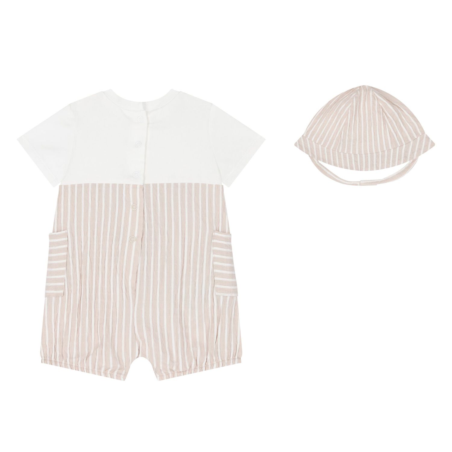Beige & Ivory Striped Baby Romper Set, 1, hi-res