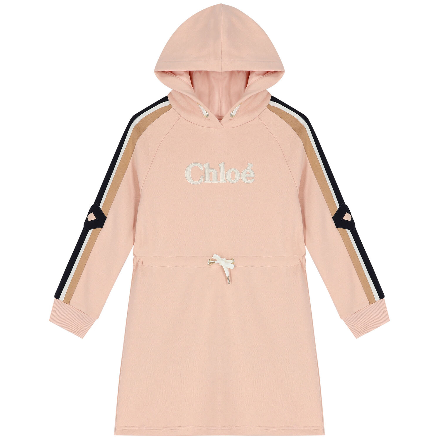 Girls Pink Logo Hooded Dress, 2, hi-res