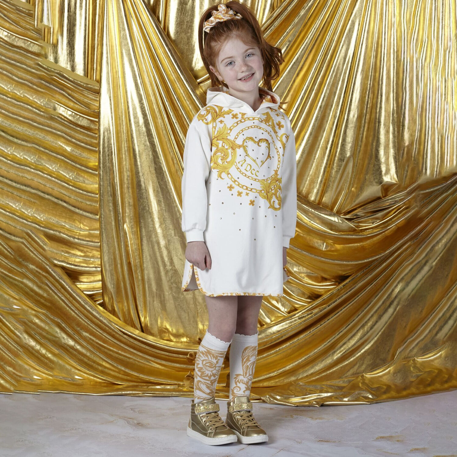 Girls Gold Embellished Trainers, 1, hi-res image number null