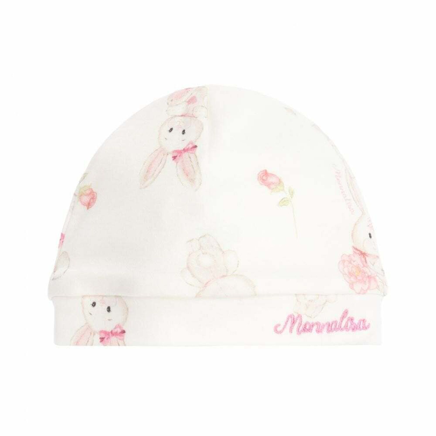 Baby Girls White Printed Hat, 1, hi-res