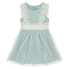 Girls Aqua Embroidered Tulle Dress, 1, hi-res