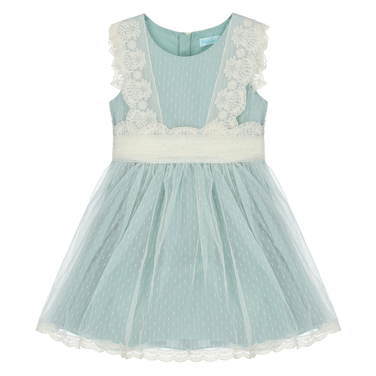 Girls Aqua Embroidered Tulle Dress, 1, hi-res image number null