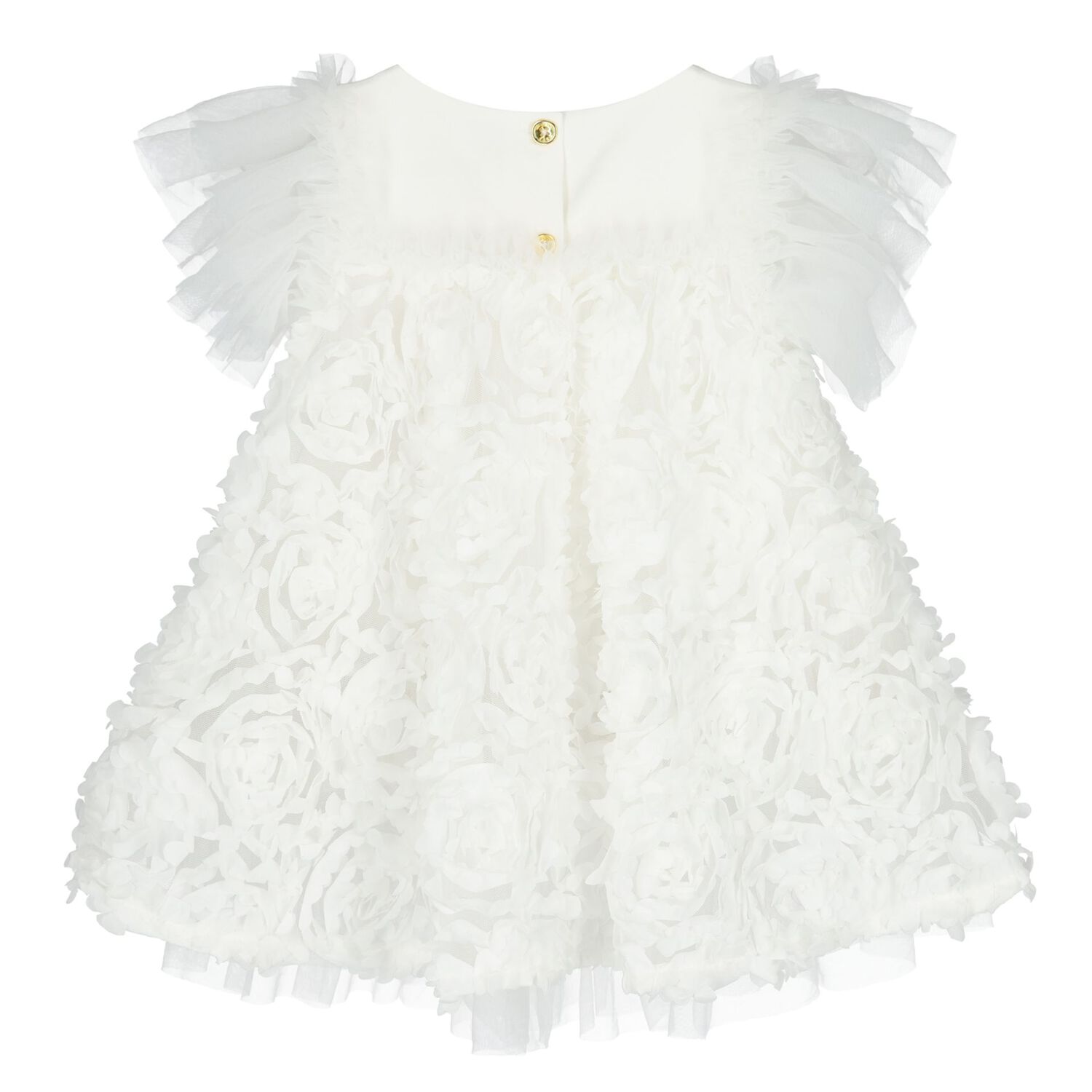 Baby Girls White Ruffled Tulle Dress, 1, hi-res