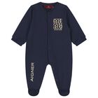 Baby Boys Navy Blue Logo Babygrow, 3, hi-res
