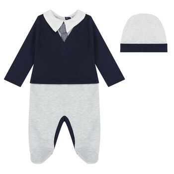 Baby Boys Navy & Grey Babygrow Set