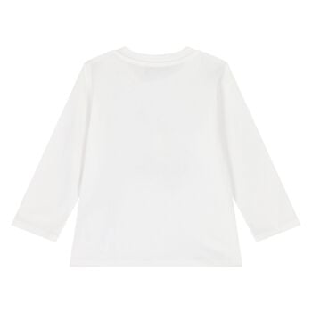 Younger White Teddy Bear Logo Long Sleeve Top