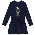 Girls Navy Bear Dress, 1, hi-res