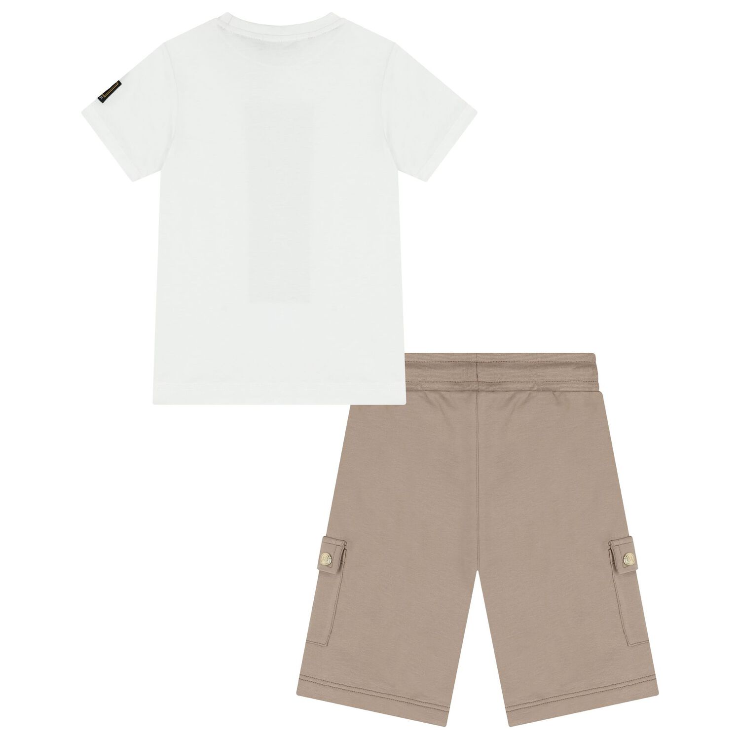 Boys White & Beige Logo Shorts Set, 1, hi-res