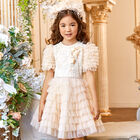Girls Ivory & White Floral Tulle Dress, 1, hi-res