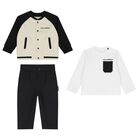 Younger Boys Black, Beige & White Logo Tracksuit Set, 1, hi-res