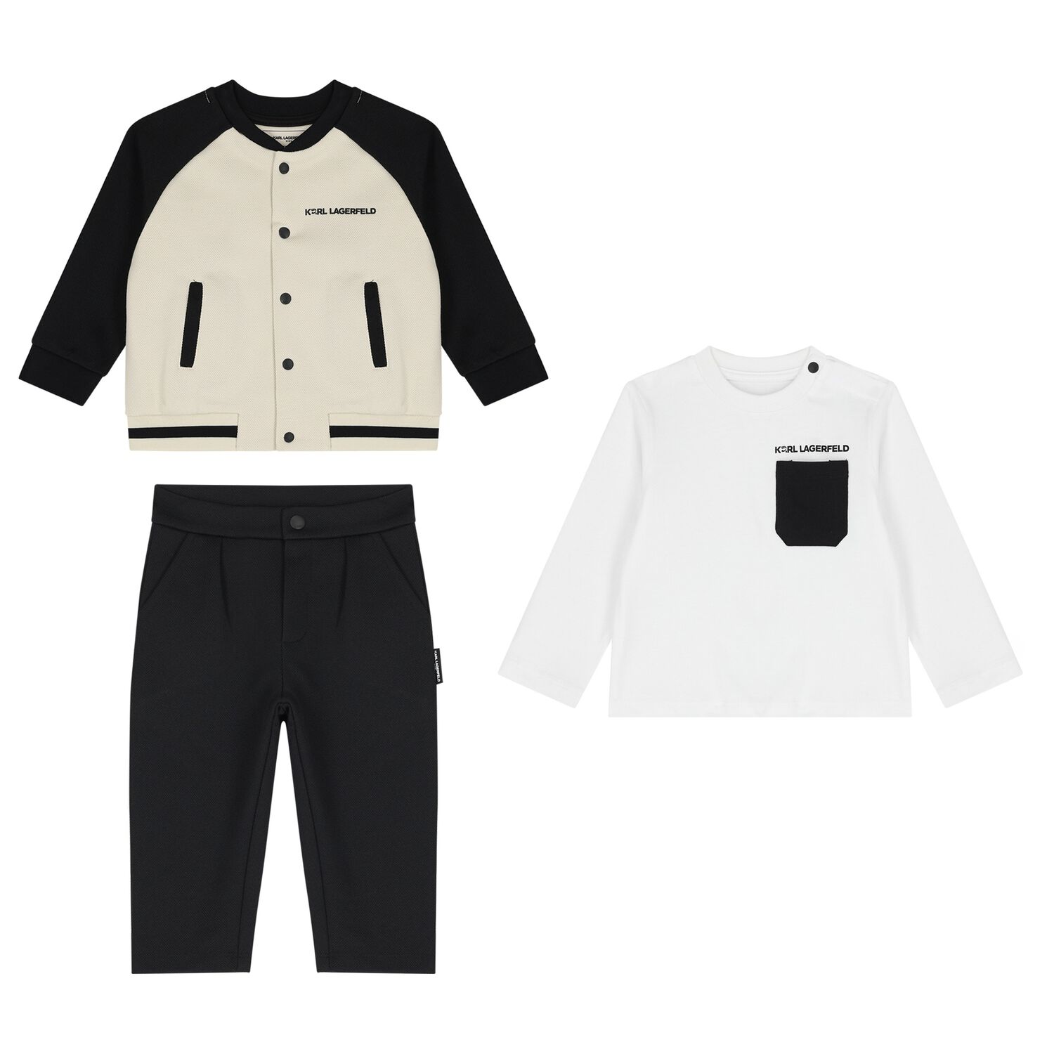 Younger Boys Black, Beige & White Logo Tracksuit Set, 1, hi-res