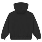 Girls Black Logo Hooded Zip-Up Top, 1, hi-res