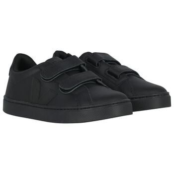 Boys Black Logo Leather Trainers