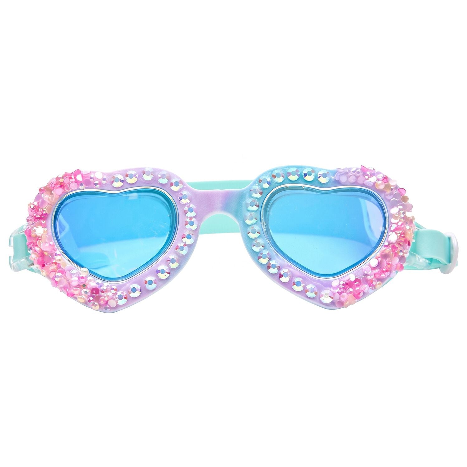 Girls Aqua Rhinestone Swimming Goggles, 1, hi-res