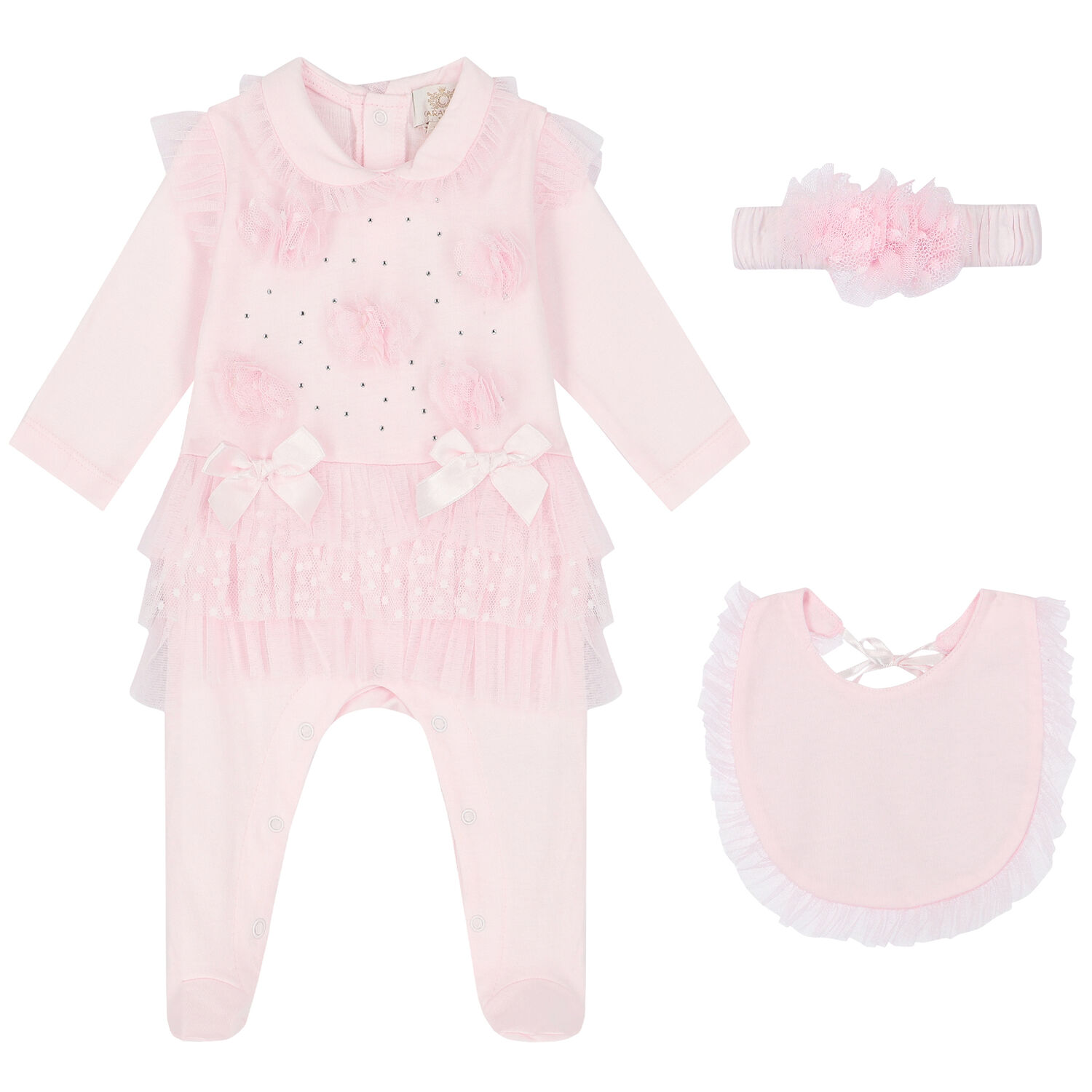 Baby Girls Pink Embellished Babygrow Set, 1, hi-res image number null