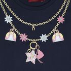 Girls Navy Blue Necklace Logo Dress, 1, hi-res