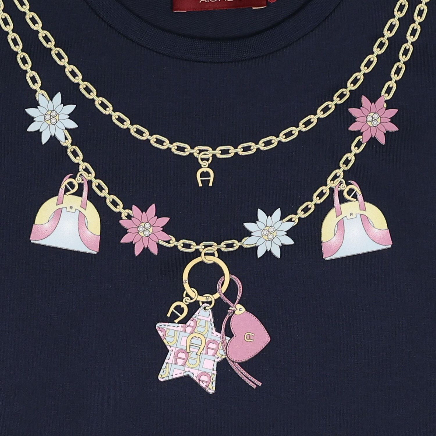 Girls Navy Blue Necklace Logo Dress, 1, hi-res