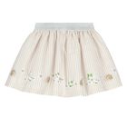 Girls White & Beige Striped Skirt Set, 3, hi-res