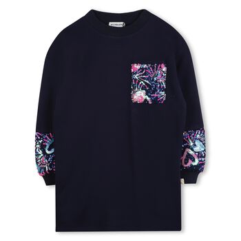 Girls Navy Blue Sequin Sweatshirt Dress