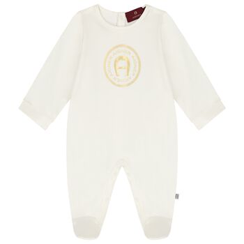 White & Gold Logo Babygrow