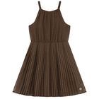 Girls Brown Chiffon Logo Dress, 1, hi-res