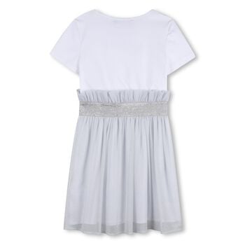Girls White & Silver Tulle Dress