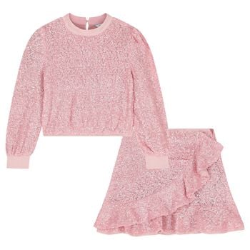 Girls Metallic Pink Sequin Skirt Set