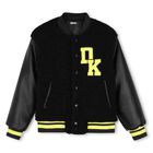 Boys Mini Me Black Faux Shearling Varsity Jacket, 1, hi-res