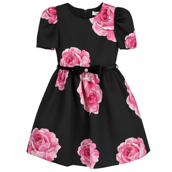 Girls Black & Pink Roses Dress