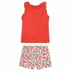 طقم شورت باللون الاحمر والابيض للبنات, 1, hi-res